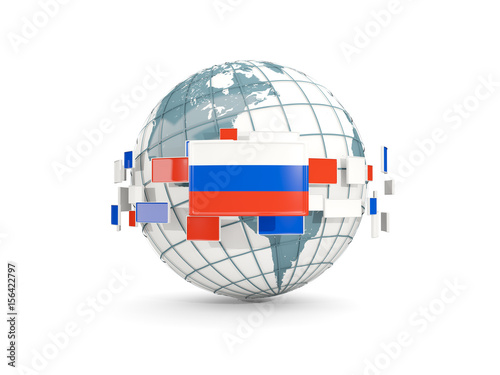 Globe with flag of russia isolated on white