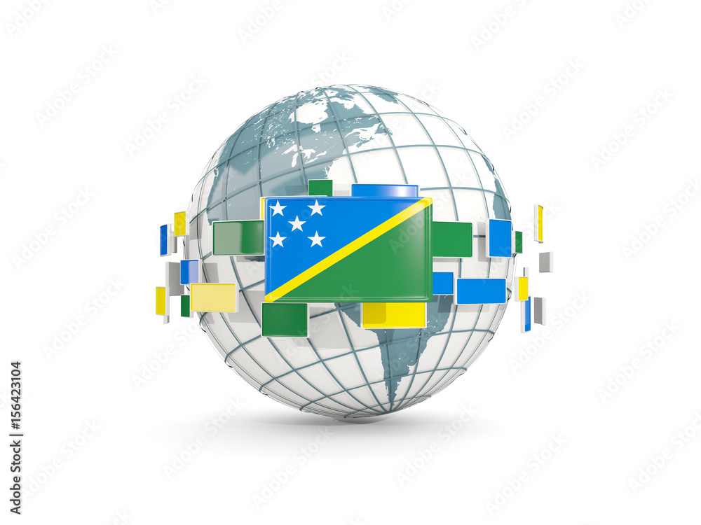 Fototapeta premium Globe with flag of solomon islands isolated on white