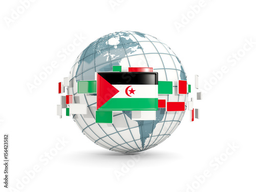 Globe with flag of western sahara isolated on white
