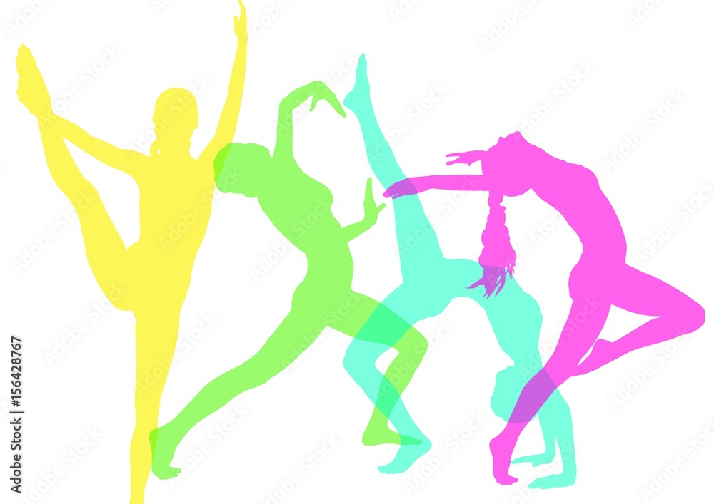 Fototapeta premium woman dancing. intense color silhouettes with opacity.