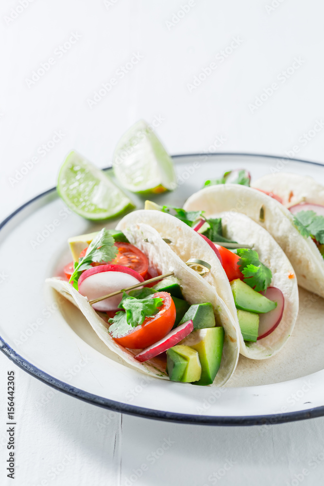 Healthy tacos as a small fresh appetizer Healthy tacos as a small fresh appetizer