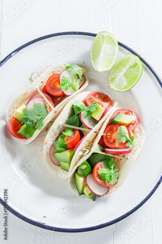 Vegetarian tacos as a snack for a party