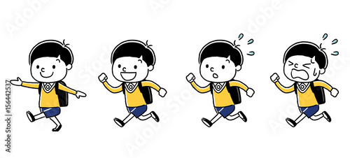 男の子：通学、歩く、走る
