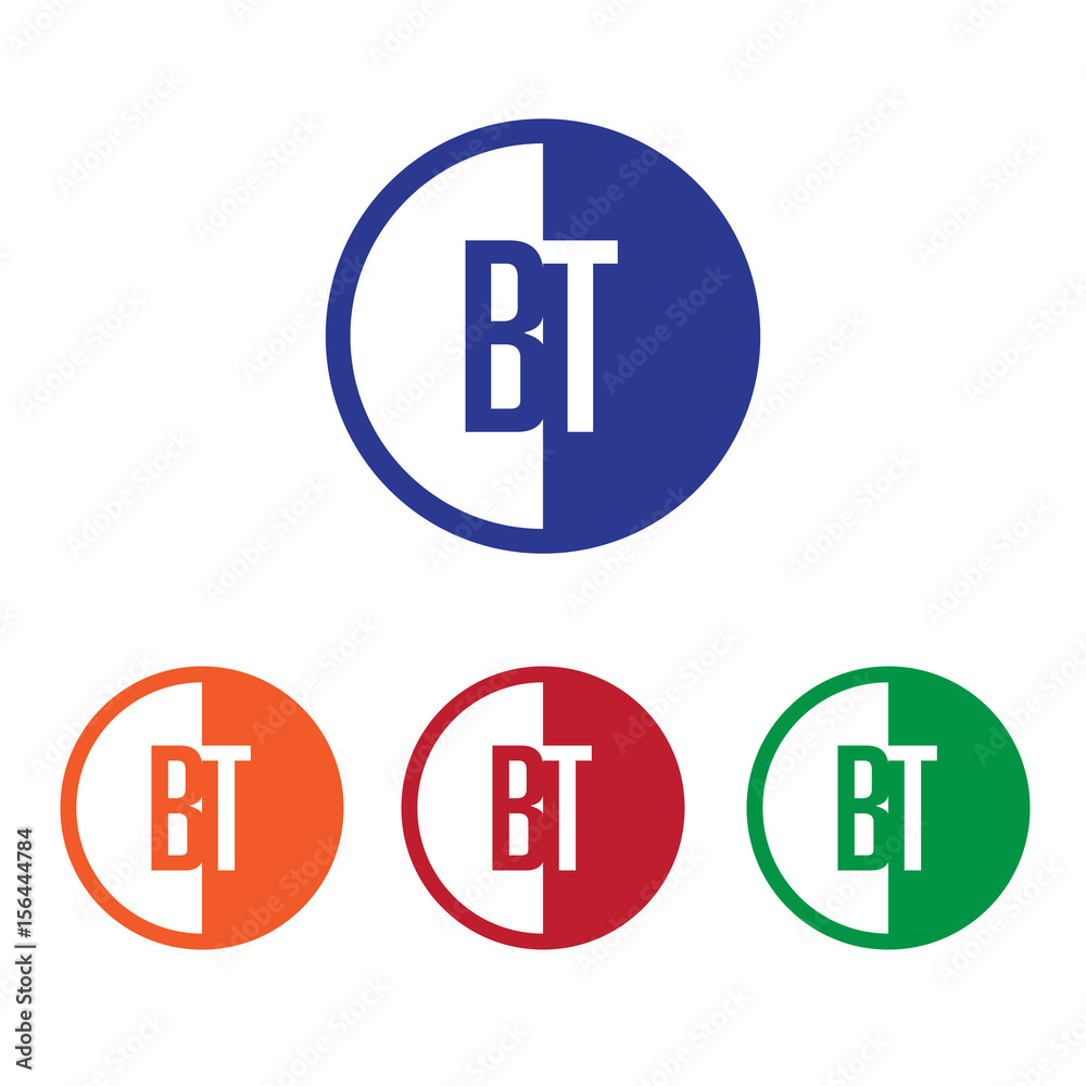 BT initial circle half logo blue,red,orange and green color BT initial circle half logo blue,red,orange and green color