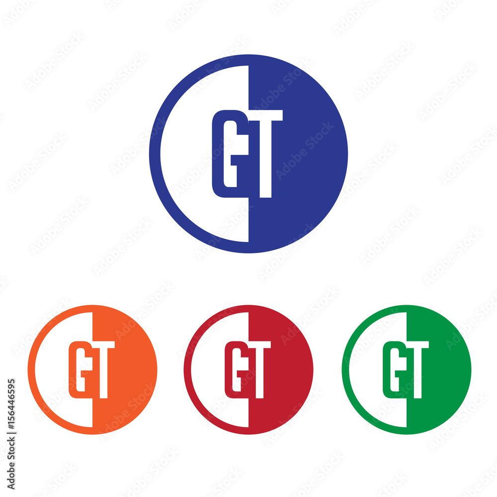 GT initial circle half logo blue,red,orange and green color GT initial circle half logo blue,red,orange and green color
