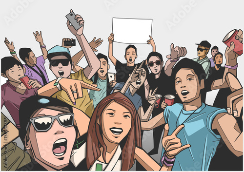 Illustration of festival crowd having fun at concert photo