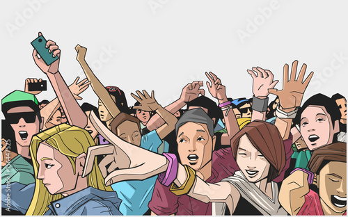 Illustration of festival crowd having fun at concert