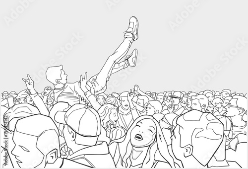 Illustration of festival crowd having fun at concert