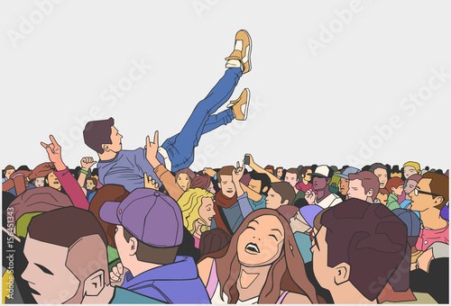 Illustration of festival crowd having fun at concert