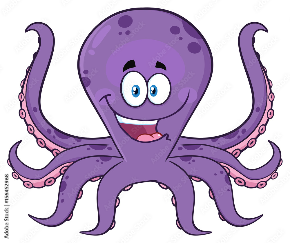 Happy Purple Octopus Cartoon Mascot Character. Illustration Isolated On White Background Happy Purple Octopus Cartoon Mascot Character. Illustration Isolated On White Background