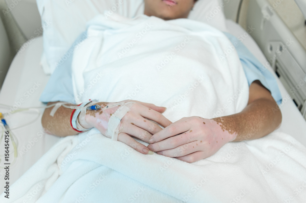 Fototapeta premium Closeup of saline drip-Patient admit in hospital with iv saline