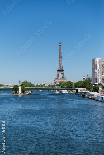 Paris  Eiffel tower  pont de Grenelle with Liberty statue on the Seine