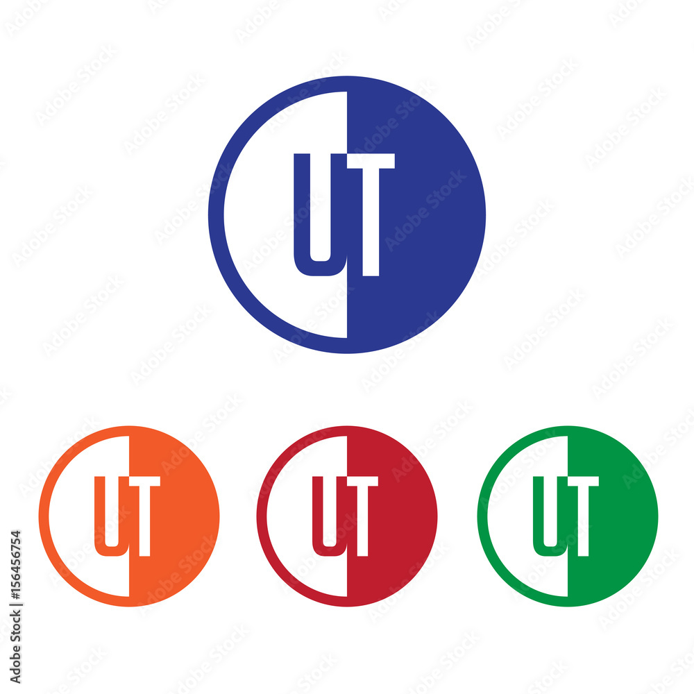 UT initial circle half logo blue,red,orange and green color UT initial circle half logo blue,red,orange and green color