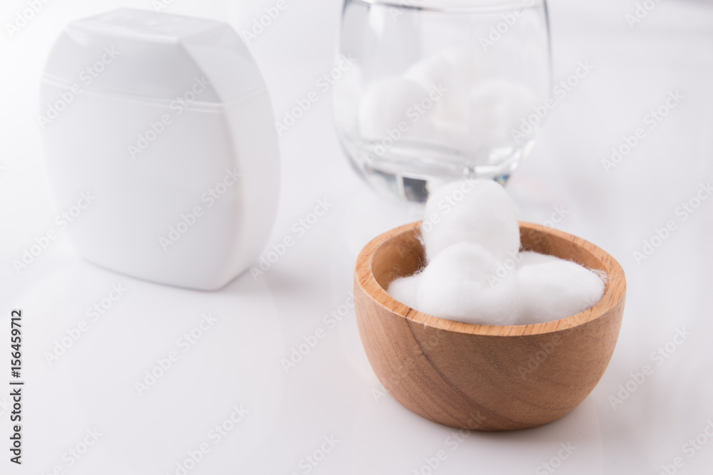cotton wool in wooden bowl cotton wool in wooden bowl