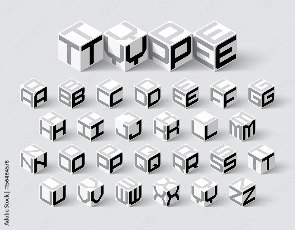 Vecteur Stock Cube shape 3d isometric font, three-dimentional alphabet  letters | Adobe Stock