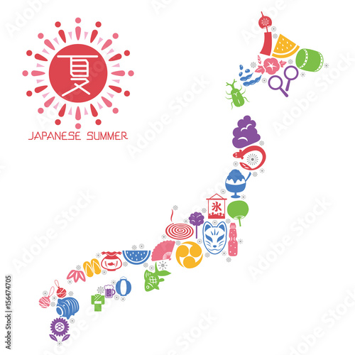 日本の夏　日本列島型のアイコンセット