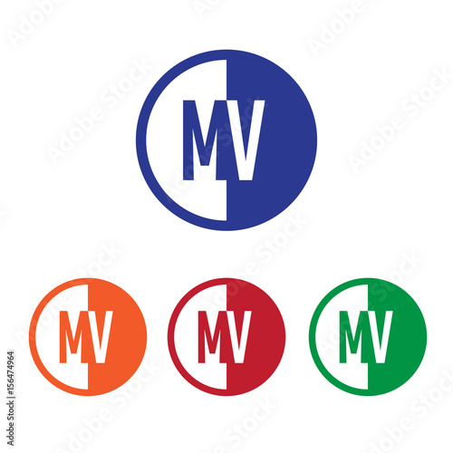 MV initial circle half logo blue,red,orange and green color