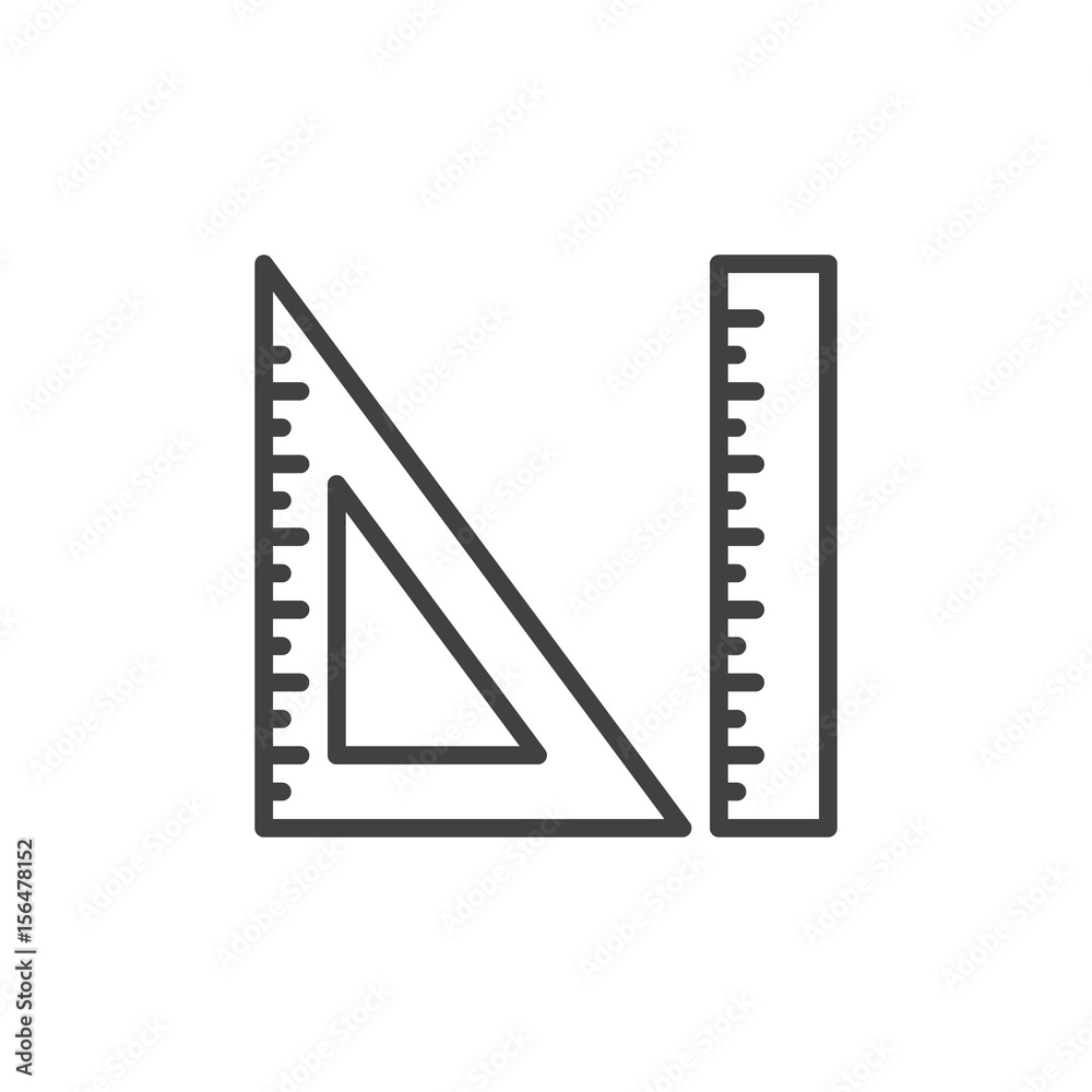 Measurement and triangle ruler line icon, outline vector sign, linear style pictogram isolated on white. Symbol, logo illustration. Editable stroke. Pixel perfect
