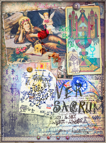 Fortune telling.Esoteric and astrologyc manuscript with sketches,draws and scraps