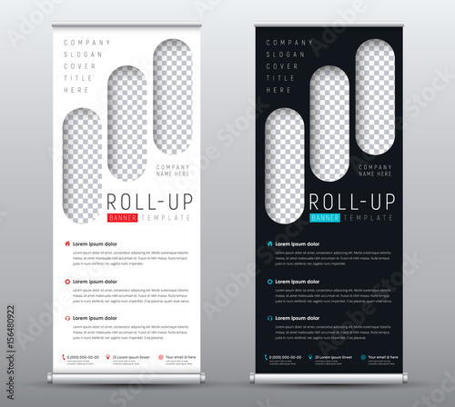 Template roll up banner with place for photo in the form of rectangles with rounded corners.