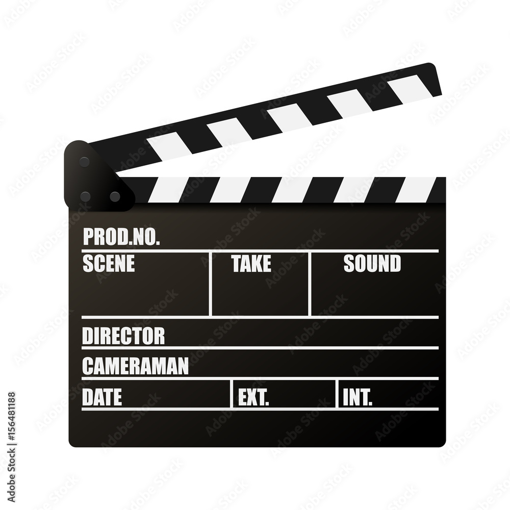 Clapperboard. Movie production sign. Video movie clapper equipment. Filmmaking device.