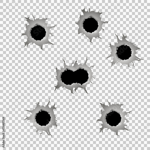 Set of seven bullet holes.