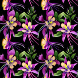 Wildflower orchid flower pattern in a watercolor style isolated.