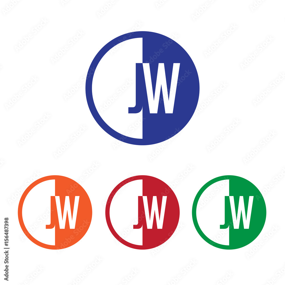 JW initial circle half logo blue,red,orange and green color JW initial circle half logo blue,red,orange and green color