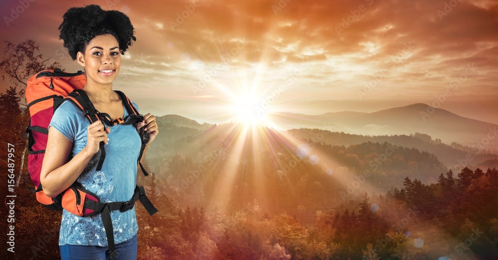 Obraz premium Portrait of hipster carrying backpack 