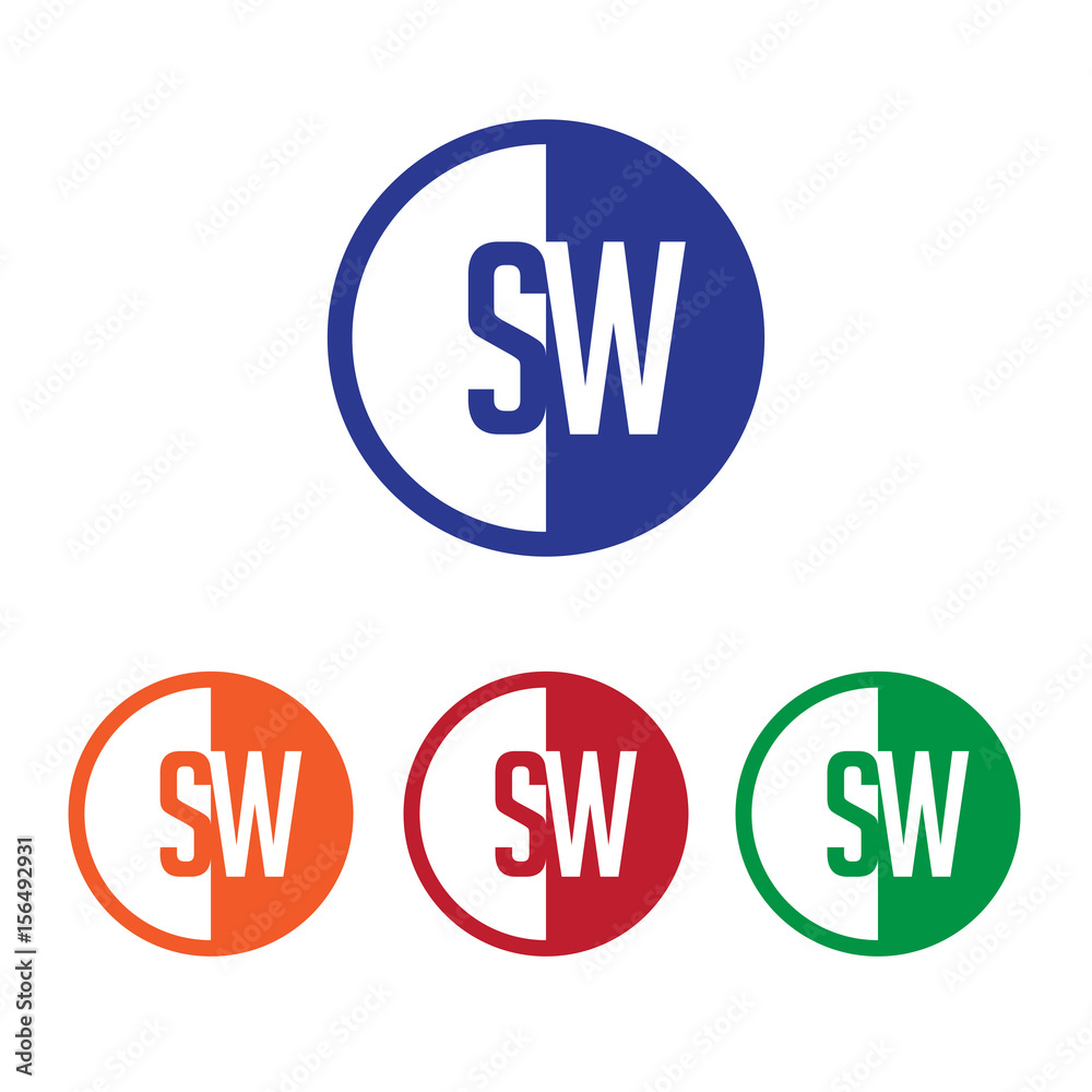 SW initial circle half logo blue,red,orange and green color SW initial circle half logo blue,red,orange and green color