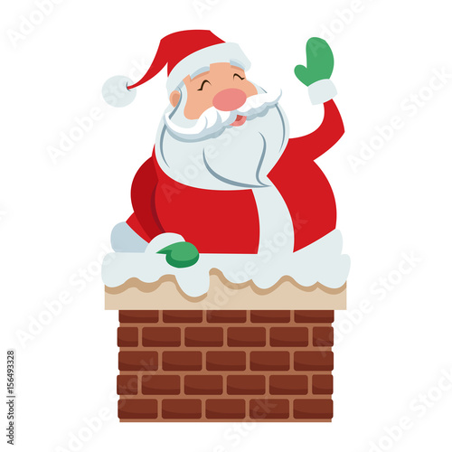 cute cartoon santa claus in chimney vector illustration