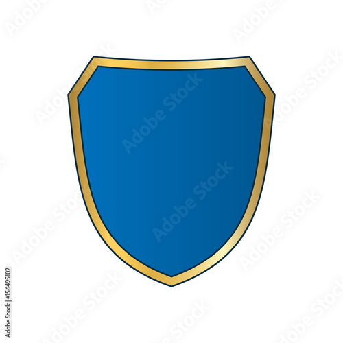 Free Download Gold-blue shield shape icon. Bright logo emblem metallic sign isolated on white background. Empty shape shield. Symbol of security, protection, defense. Shiny element design Vector illustration - GFXLoad