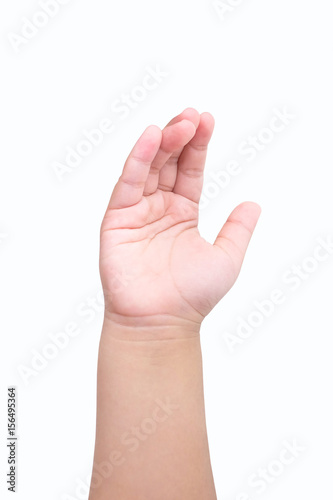 Child raise their hand, isolated on a white background