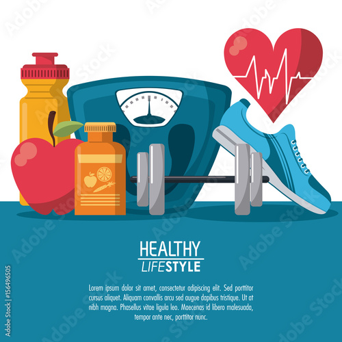 color poster elements sport healthy lifestyle with heartbeat rhythm vector illustration