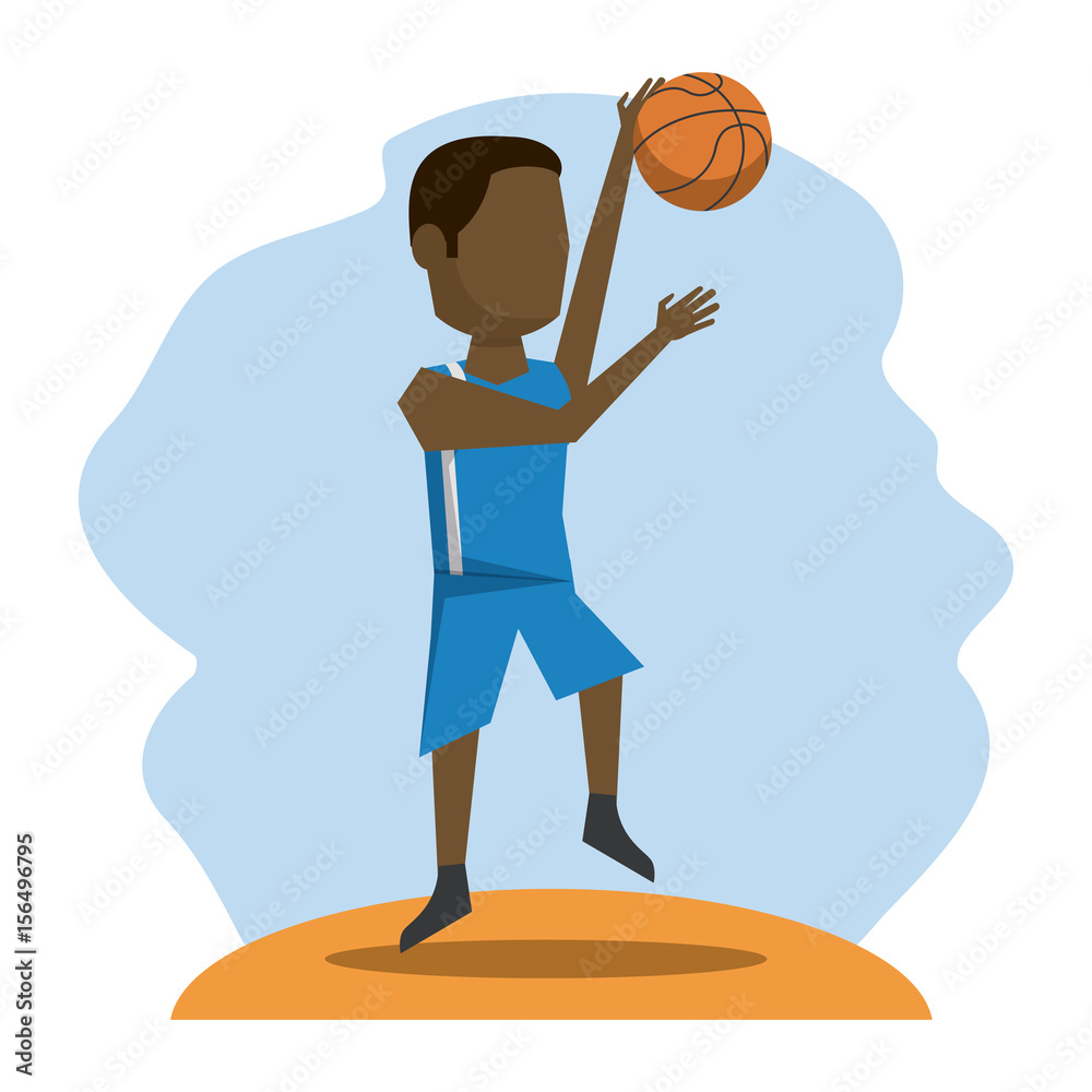 Fototapeta premium color scene with faceless basketball player vector illustration