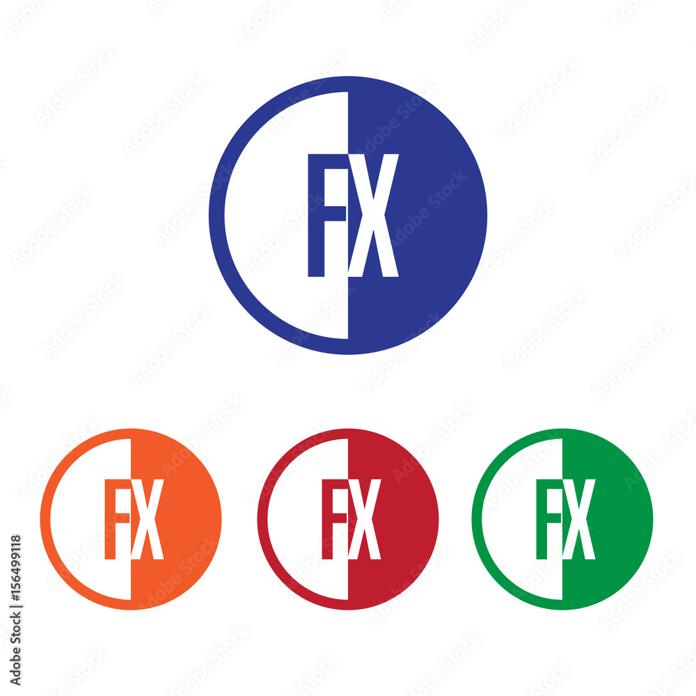 FX initial circle half logo blue,red,orange and green color FX initial circle half logo blue,red,orange and green color