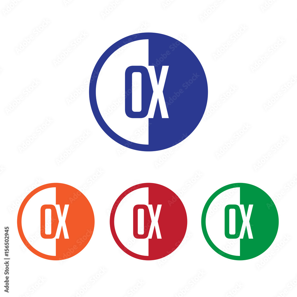 OX initial circle half logo blue,red,orange and green color OX initial circle half logo blue,red,orange and green color