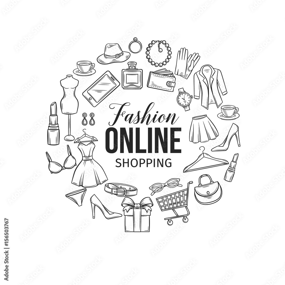 set of online fashion shopping icons