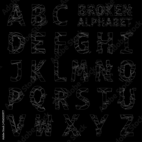 Alphabet from broken letters. Linear graphics.
