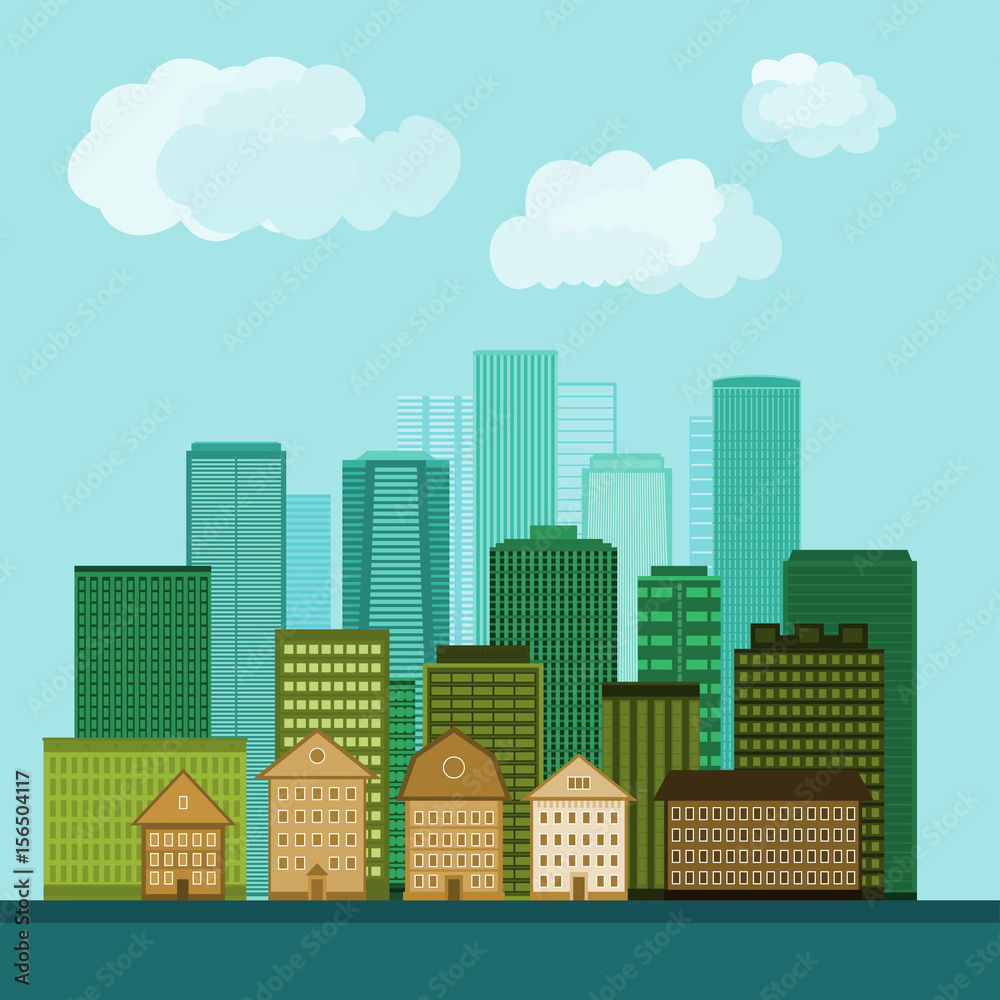 Illustration of city buildings. Vector design.