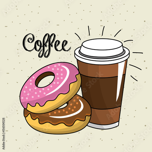 delicious donut with plastic coffee cup