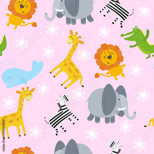 Cute hand drawn funny African animals. Seamless pattern.