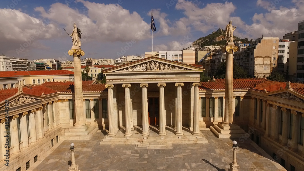 Fototapeta premium Aerial drone photo of Academy of Athens, Historic centre, Greece