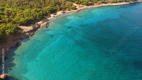 Aerial drone photo of Agistri island with clear waters, Saronic gulf, Greece © aerial-drone