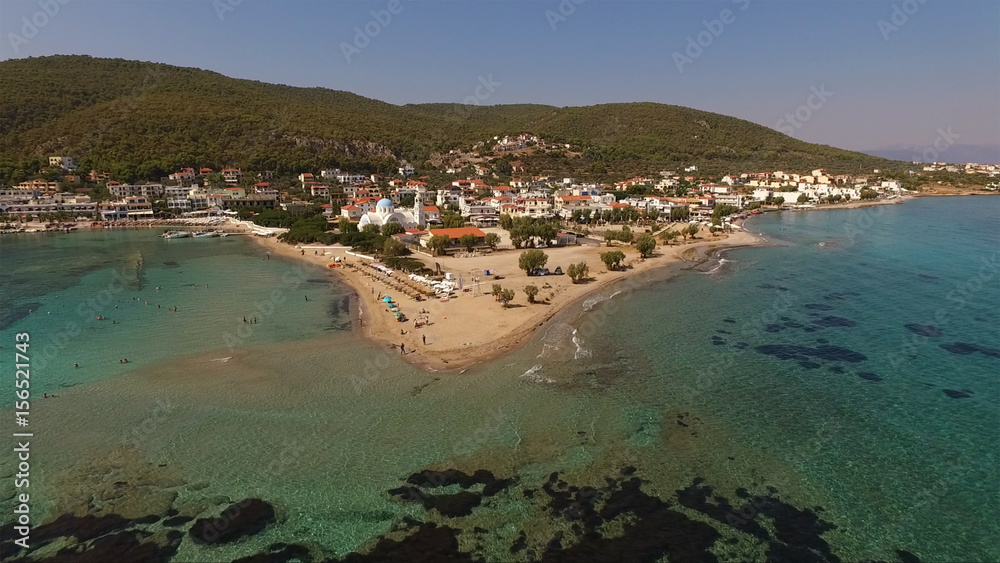 Aerial drone photo of Agistri island with clear waters, Saronic gulf, Greece Aerial drone photo of Agistri island with clear waters, Saronic gulf, Greece