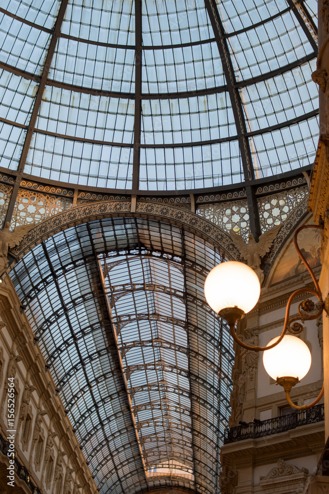 Milan, Italy. Ornate glass ceiling in Vittorio Emanuele gallery Milan, Italy. Ornate glass ceiling in Vittorio Emanuele gallery