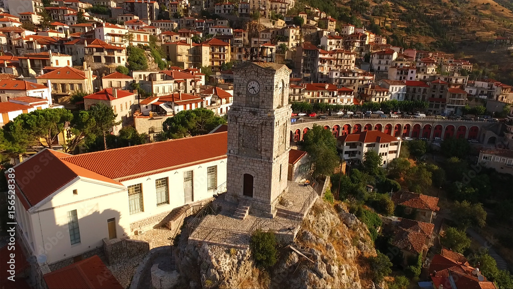 Aerial drone photo of Arachova traditional village in Voiotia, Greece