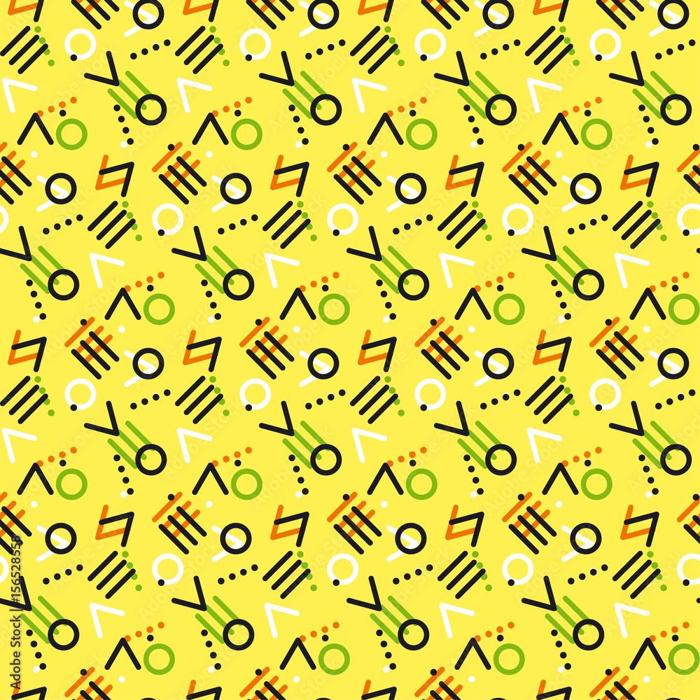 Modern style chaotic repeatable motif. Simple line and circle elements seamless pattern for surface design, fabric, wrapping paper. Modern style chaotic repeatable motif. Simple line and circle elements seamless pattern for surface design, fabric, wrapping paper.