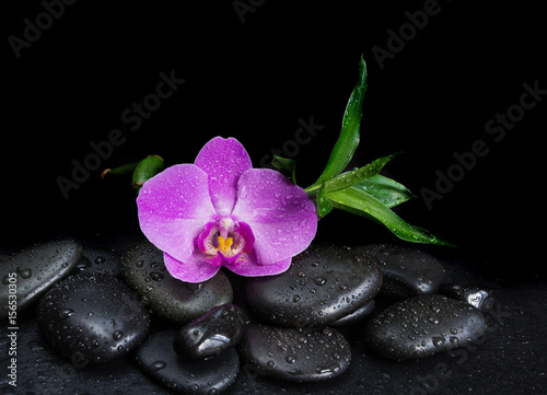 Fototapeta Naklejka Na Ścianę i Meble -  Basalt stones, orchid flower and bamboo