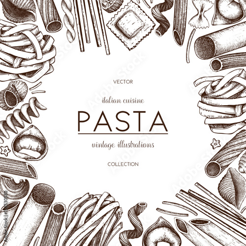 Vector menu template with Italian pasta.